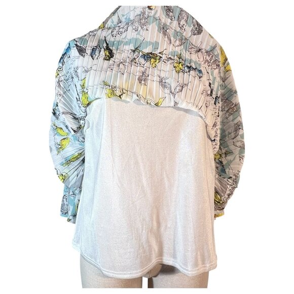 Womens English Laundry Blouse Top Bird Print Knife Pleats 3/4 Sleeve Size? Shirt - Picture 9 of 10